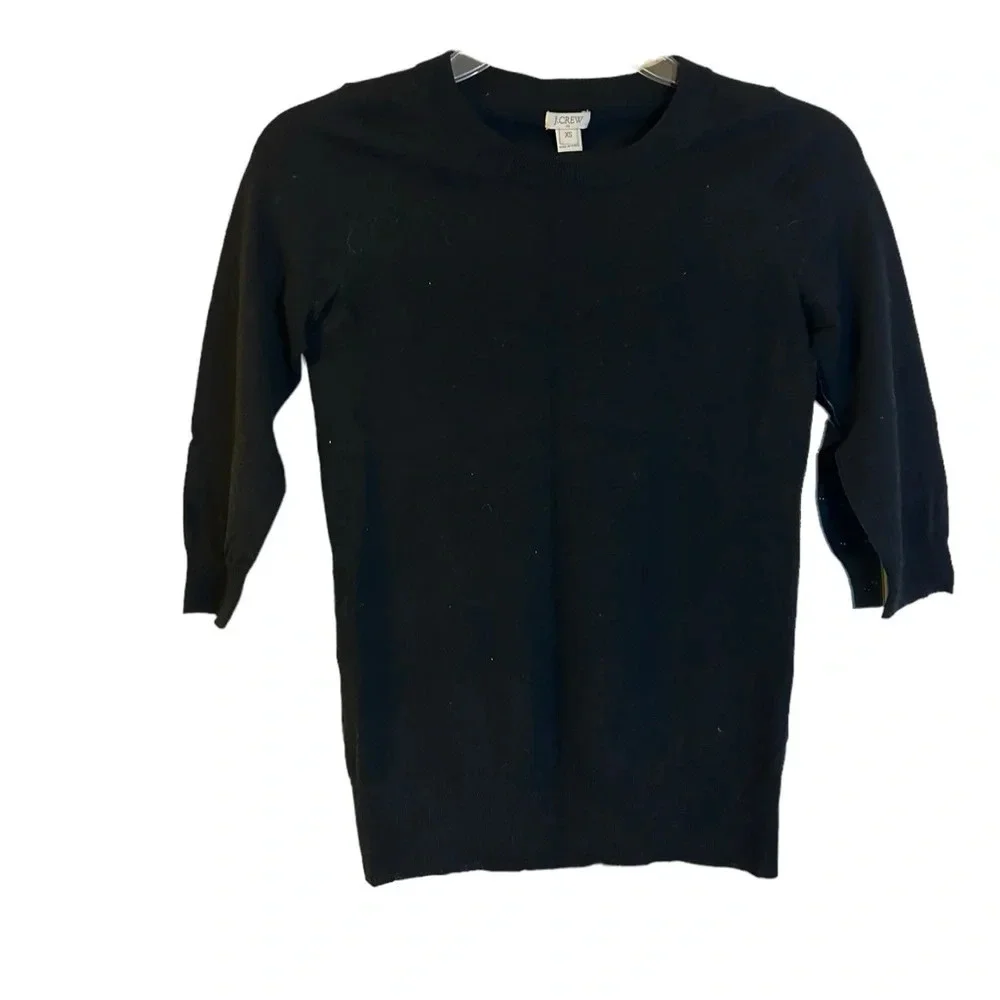 J.Crew Black Merino Wool 3/4 Sleeve Sweater